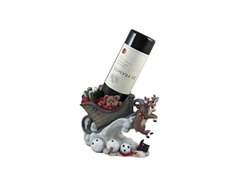 World of Wonders Night Before Christmas Reindeer Sleigh Wine Bottle Holder | Christmas Decorations | Table Top Wine Bottle Holder | Wine Bar Holiday Décor - 10.25L