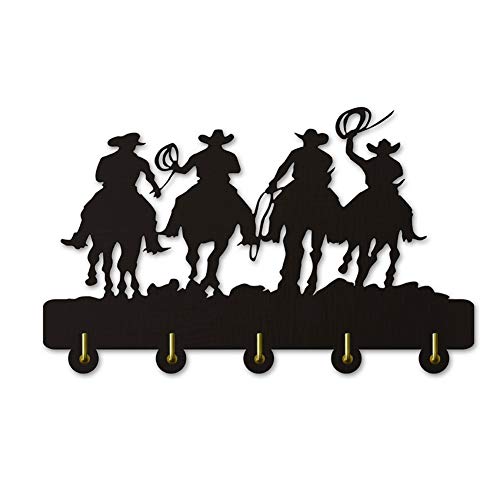 Wall Coat Hooks West Cowboy Silhouette Wooden Hook Wall Door Installation Clothes Coat hat Key Hook/Coat Rack/Wall Hook Modern Home Decoration Wall Stickers Kitchen Bathroom Towel Hook, Black（Long：