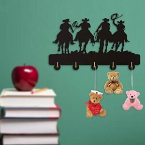 Wall Coat Hooks West Cowboy Silhouette Wooden Hook Wall Door Installation Clothes Coat hat Key Hook/Coat Rack/Wall Hook Modern Home Decoration Wall Stickers Kitchen Bathroom Towel Hook, Black（Long：