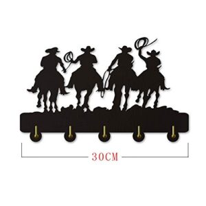 Wall Coat Hooks West Cowboy Silhouette Wooden Hook Wall Door Installation Clothes Coat hat Key Hook/Coat Rack/Wall Hook Modern Home Decoration Wall Stickers Kitchen Bathroom Towel Hook, Black（Long：