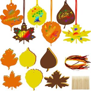 174 pieces thanksgiving fall leaves scratch ornaments colorful paper scratch leaves colorful fall leaves scratch paper fall autumn halloween craft scratch assorted maple leaves cutouts