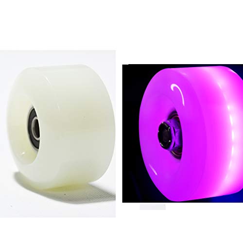 VKEDA Luminous Light Up Quad Roller Skate Wheels with BankRoll Bearings Installed 4 Pack - Pop Quad Roller Skate Wheels 32mm x 58mm (Pink)