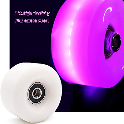 VKEDA Luminous Light Up Quad Roller Skate Wheels with BankRoll Bearings Installed 4 Pack - Pop Quad Roller Skate Wheels 32mm x 58mm (Pink)