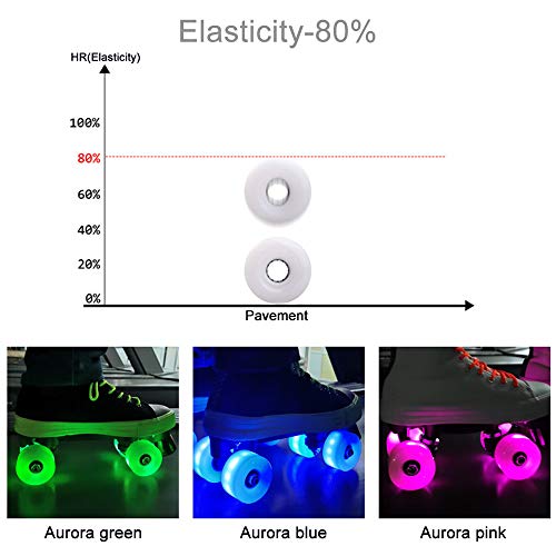 VKEDA Luminous Light Up Quad Roller Skate Wheels with BankRoll Bearings Installed 4 Pack - Pop Quad Roller Skate Wheels 32mm x 58mm (Pink)