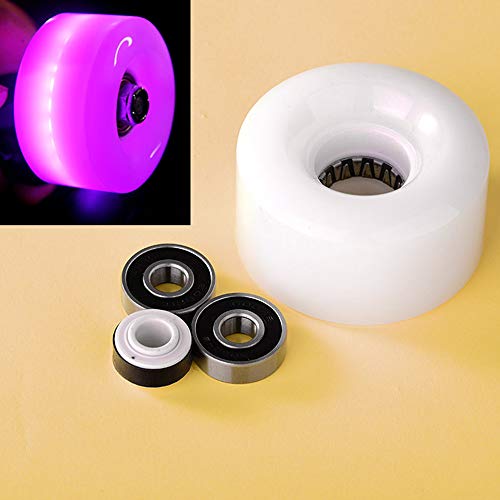 VKEDA Luminous Light Up Quad Roller Skate Wheels with BankRoll Bearings Installed 4 Pack - Pop Quad Roller Skate Wheels 32mm x 58mm (Pink)