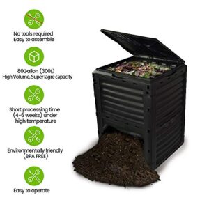 Garden Compost Bin from BPA Free Material, 80 Gallon(300 L), Easy Assembling, Large Capacity, Fast Creation of Fertile Soil