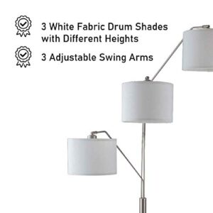 SH Lighting 83.5" Arc Tree Floor Lamp - Featrue 3 Hanging White Drum Fabric Shade with Adjustable Swing Arm and Marable Base - Great for Living Rooms, Bedrooms, or Arching Over Couches - 6949SN