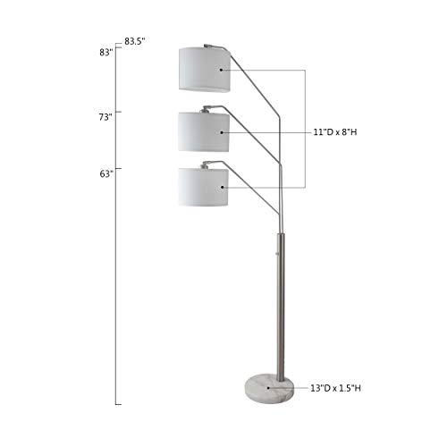 SH Lighting 83.5" Arc Tree Floor Lamp - Featrue 3 Hanging White Drum Fabric Shade with Adjustable Swing Arm and Marable Base - Great for Living Rooms, Bedrooms, or Arching Over Couches - 6949SN