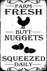 farm fresh nuggets squeezed daily chicken metal tin sign wall plaque for home kitchen bar coffee shop 8x12 inch