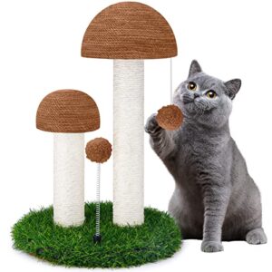 odoland cat scratching post mushroom natural durable sisal board scratcher for kitty’s health and good behavior, furniture scratch deterrent accessories for cats brown