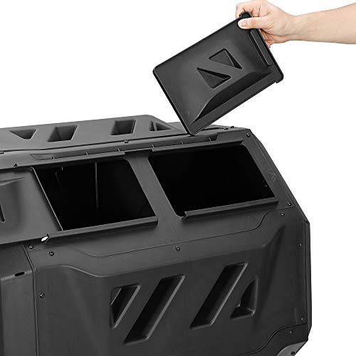 SUPER DEAL 43 Gallon Tumbling Composting Bin BPA Free Dual Chambers Composter 360° Rotation for Outdoor Garden, Yard, Large Black