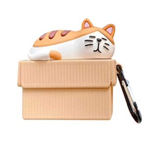 ur sunshine super cute lying on box sleeping yellow cat earphone case for airpods pro, kawaii peaceful kitty soft silicone gel earbud cover case compatible with airpods pro +hook