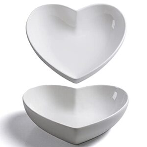 keponbee 2pcs porcelain big heart-shaped bowls white deep heart plates salad bowl/fruit bowl for desserts/pasta/dinner, 8"