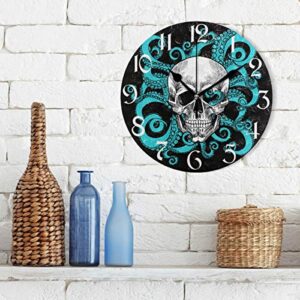 Skull Octopus Wall Clock Non Ticking Silent Desk Round Clocks Battery Operated Dual-use Art 10 Inch Quartz Analog Quiet Clock for Home Bedroom Living Room Decor