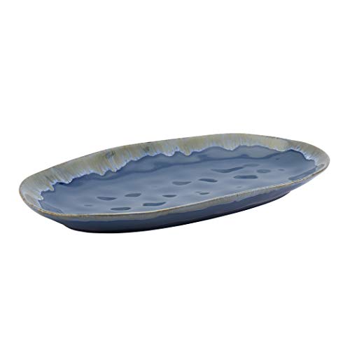 Tabletops Gallery Tuscan Reactive Glaze Stoneware- Platter Serving Bowl Mixing Bowl Mug, Tuscan 3 Piece Oval Serving Platter Set (Blue, Green, and Brown)