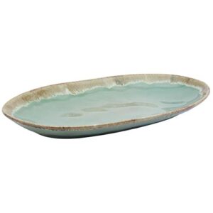 Tabletops Gallery Tuscan Reactive Glaze Stoneware- Platter Serving Bowl Mixing Bowl Mug, Tuscan 3 Piece Oval Serving Platter Set (Blue, Green, and Brown)