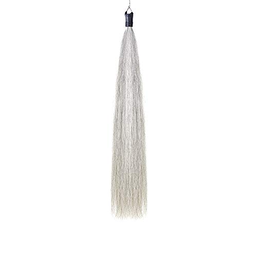 Y.J TAILS Horse Tail Extensions with Braided Horsehair Loop, Blunt Cut Bottom, 34-36 inches Long and 1 lb Weight (Light Gray)