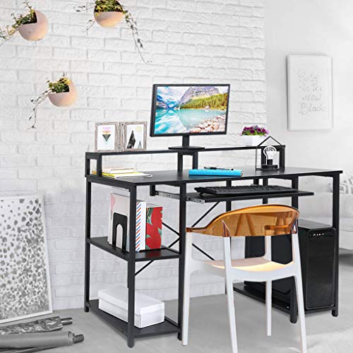 Celiy Modern Computer Desk with Storage Shelves Home Learning Desk Workstation Black