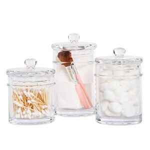 kmwares 3pc set premium quality glass bathroom canisters, apothecary jars, storage containers with airtight glass lid and wide mouth (13/18/24 oz)