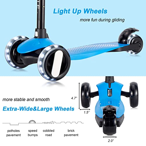 Hishine Scooter for Kids Age 3-8,3 Wheel Scooter w/ 4 Adjustable Height,Extra Wide Pu Light Up Wheels,Strong Thick &Wide Deck,Lean to Steer,110lbs Capacity,Toddler Scooter Children Boys Girls