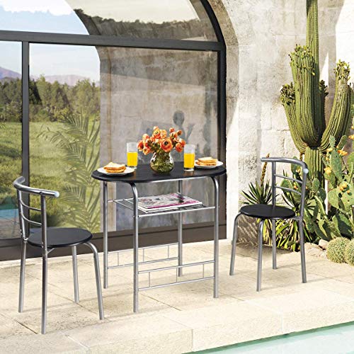 FANTASK 3 Pieces Dining Set, Breakfast Table Set w/Metal Frame and Storage Shelf, Compact Table and 2 Chairs Set for Home Bistro Pub Apartment Kitchen Dining Room Cafe