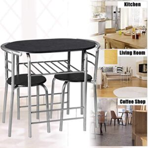 FANTASK 3 Pieces Dining Set, Breakfast Table Set w/Metal Frame and Storage Shelf, Compact Table and 2 Chairs Set for Home Bistro Pub Apartment Kitchen Dining Room Cafe