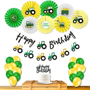 green tractor party supplies, tractor birthday decorations, farm green tractor happy birthday banner, farm tractor theme party decorations for girls boys kids 1st 2nd 3rd 4th birthday.