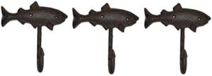 nautical decorative cast iron fish key towel coat hook hanger wall decor hangers for aprons, hats, towels (set of 3 rustic)