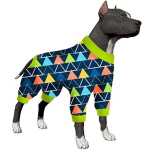 lovinpet large dog pjs post surgery wear/triangles blizzard blue prints/post surgery shirt/uv protection, pet anxiety relief, wound care for large dog onesies