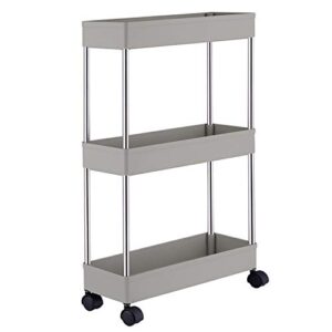 slim storage cart,dlo 3 tier mobile shelving unit organizer slide out storage rolling utility cart tower rack for kitchen bathroom laundry narrow places,gray