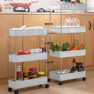 Slim Storage Cart,DLO 3 Tier Mobile Shelving Unit Organizer Slide Out Storage Rolling Utility Cart Tower Rack for Kitchen Bathroom Laundry Narrow Places,Gray