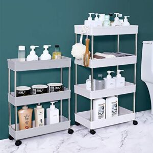 Slim Storage Cart,DLO 3 Tier Mobile Shelving Unit Organizer Slide Out Storage Rolling Utility Cart Tower Rack for Kitchen Bathroom Laundry Narrow Places,Gray