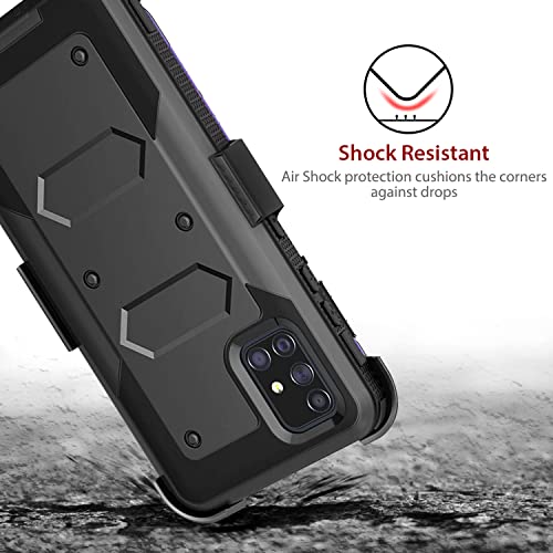 TJS Phone Case Compatible with Samsung Galaxy A71 5G (Not Fit Galaxy A71 4G (SM-A715F/DS)/Verizon A71 5G UW), Belt Clip Holster Hybrid Kickstand Heavy Duty Cover (Black)