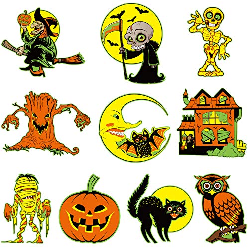 10 Pieces Halloween Cutouts, Retro Halloween Vintage Decorations Double Side Printed Halloween Decorations with 40 Pieces Adhesive Glue Point Dots for Old Fashioned Old Style Halloween Decoration