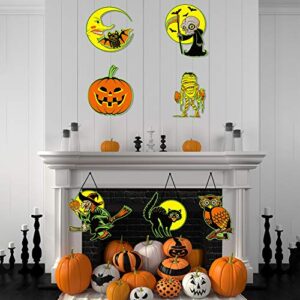 10 Pieces Halloween Cutouts, Retro Halloween Vintage Decorations Double Side Printed Halloween Decorations with 40 Pieces Adhesive Glue Point Dots for Old Fashioned Old Style Halloween Decoration