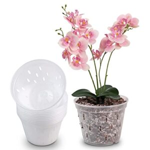 YIKUSH Orchid Pots with Holes 7 inch 10Pack Clear Orchid Pot Plastic Plant Pot Flower Pots Outdoor and Indoor Use