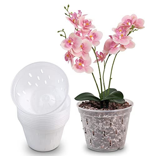 YIKUSH Orchid Pots with Holes 7 inch 10Pack Clear Orchid Pot Plastic Plant Pot Flower Pots Outdoor and Indoor Use