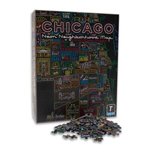 neon neighborhood map of chicago puzzles - puzzles for adults 1000 piece | chicago gift | chicago map