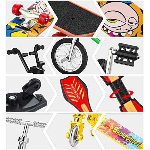 18 Pieces Mini Finger Toys Set Finger Skateboards Finger Bikes Scooter Tiny Swing Board Fingertip Movement Party Favors Replacement Wheels and Tools