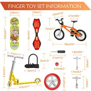 18 Pieces Mini Finger Toys Set Finger Skateboards Finger Bikes Scooter Tiny Swing Board Fingertip Movement Party Favors Replacement Wheels and Tools