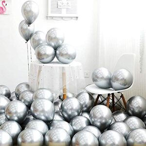 12inch chrome metallic silver balloons for party 50 pcs thick latex balloons for party decorations (silver)