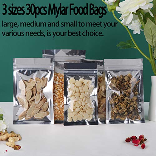 Daarcin 3 Sizes 30pcs Mixed Mylar Ziplock Bags | Foil Pouch Resealable Smell Proof Bags | Sealable Heat Seal Bags for Candy and Food Packaging