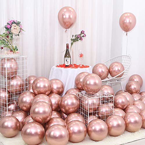 Chrome Metallic Rose Gold Balloons for Party 50 pcs 12 inch Thick Latex Balloons for Rose Gold Baby Bridal Shower Birthday Party Decorations