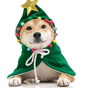 ANIAC Pet Christmas Costume Puppy Xmas Cloak with Star and Pompoms Cat Santa Cape with Santa Hat Party Cosplay Dress for Cats and Small to Medium Sized Dog (Small, Green)