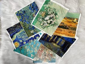 7 pcs of 20x25cm cotton twill fabric printed painting of van gogh cotton twill fabric for sewing,twill fabric for making bags, quilting,wall decor,cotton diy sewing materials fabric