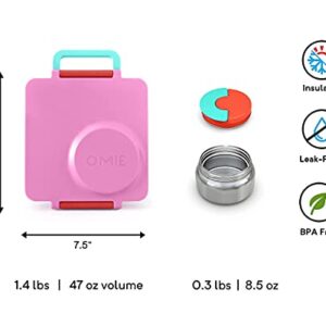 OmieBox Deluxe Bundle Set - Insulated Bento Lunch Box With Thermos PLUS Reusable Fork and Spoon with Case - (Pink)