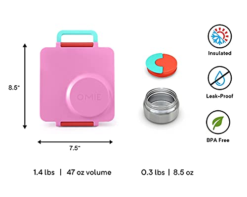 OmieBox Deluxe Bundle Set - Insulated Bento Lunch Box With Thermos PLUS Reusable Fork and Spoon with Case - (Pink)