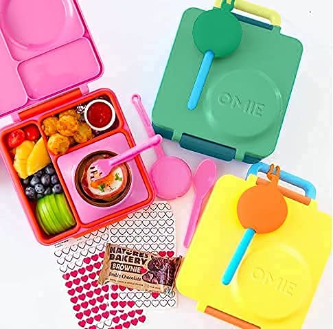 OmieBox Deluxe Bundle Set - Insulated Bento Lunch Box With Thermos PLUS Reusable Fork and Spoon with Case - (Pink)