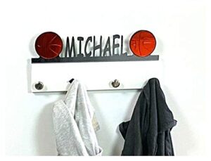 personalized coat hanger hook basketball sports rack bag hat towel backpack sweatshirt jacket wall organizer door decor, custom made to order, storage space for living space, with your name on it!