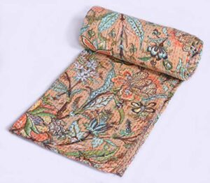 maviss homes beautiful and comfortable indian vintage floral printed cotton kantha quilt | throw blanket bedspread | vintage quilt | home décor |bedding; floral 8